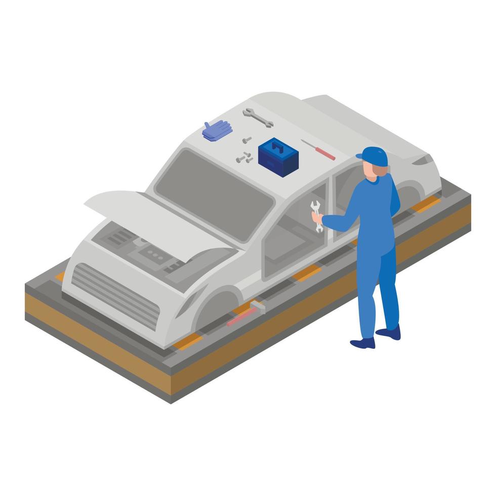 Man repair car icon, isometric style vector