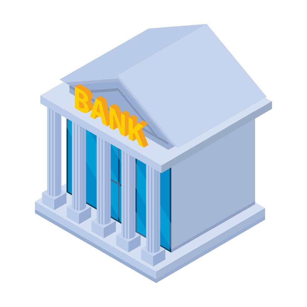 icono de edificio bancario, estilo isométrico vector