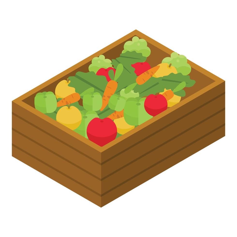 Vegetable garden box icon, isometric style vector