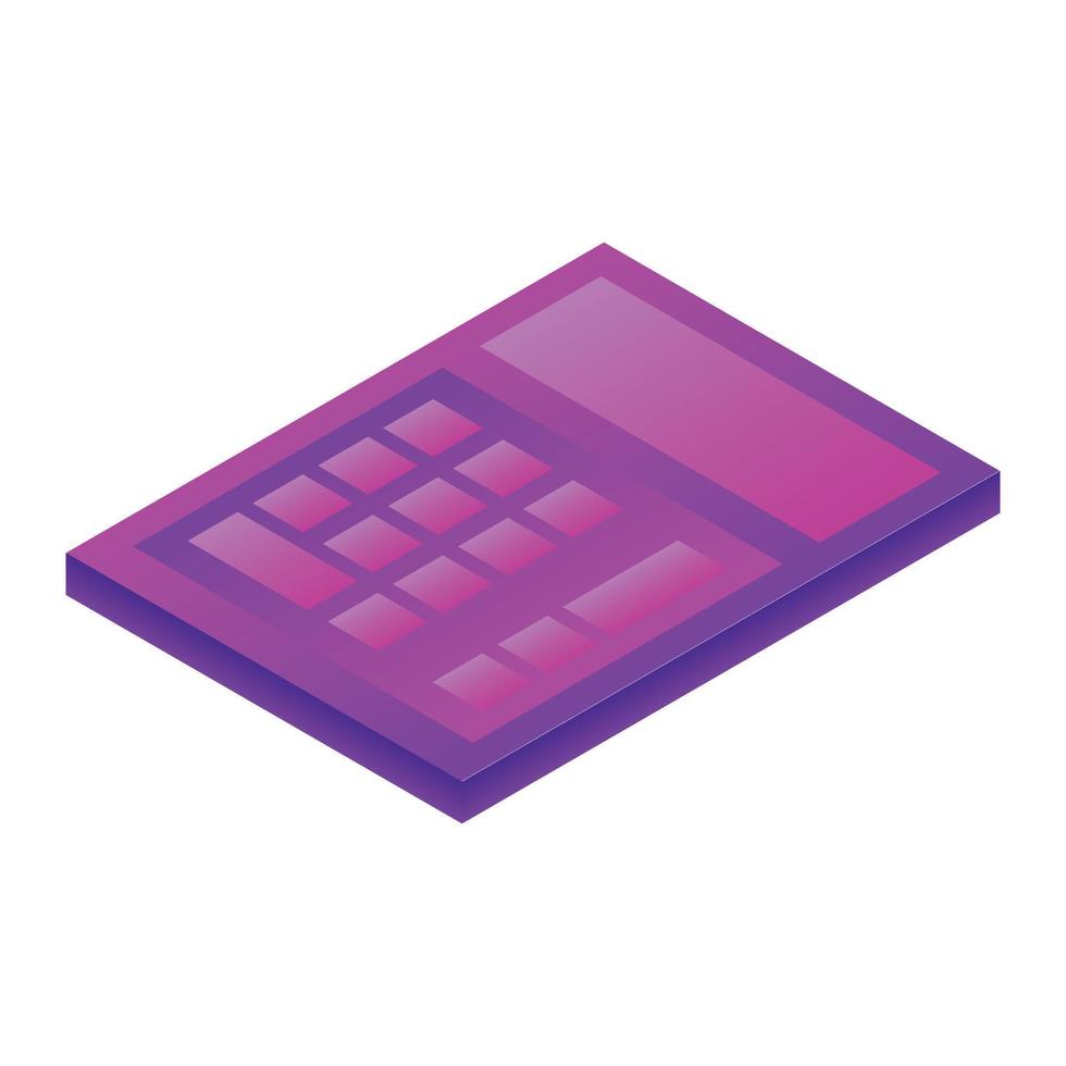 Purple calculator icon, isometric style vector