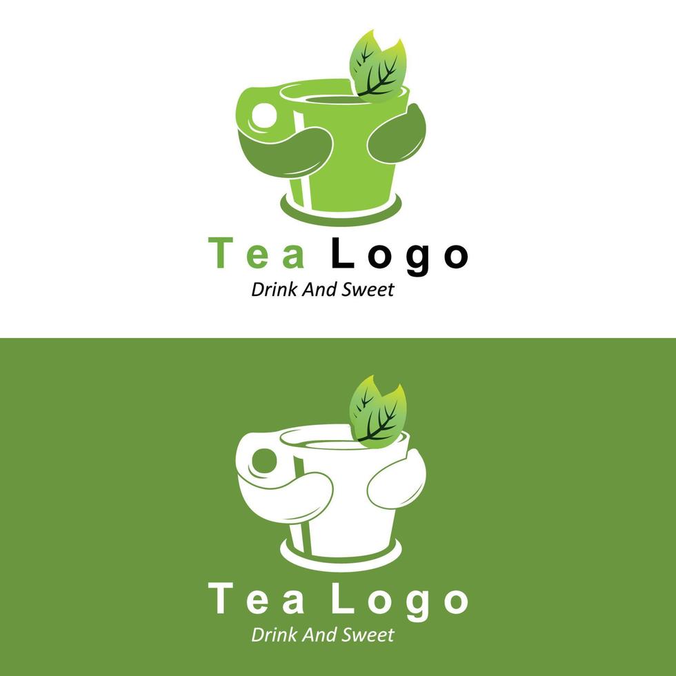 diseño de logotipo de té, icono de bebida vectorial de hojas verdes, para la salud vector