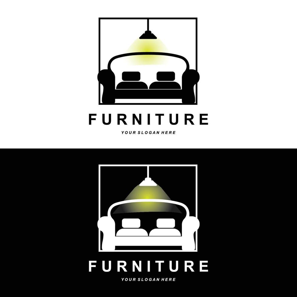 furniture logo, home furnishing design, room icon illustration, table, chair, lamp, frame, clock, flower pot vector