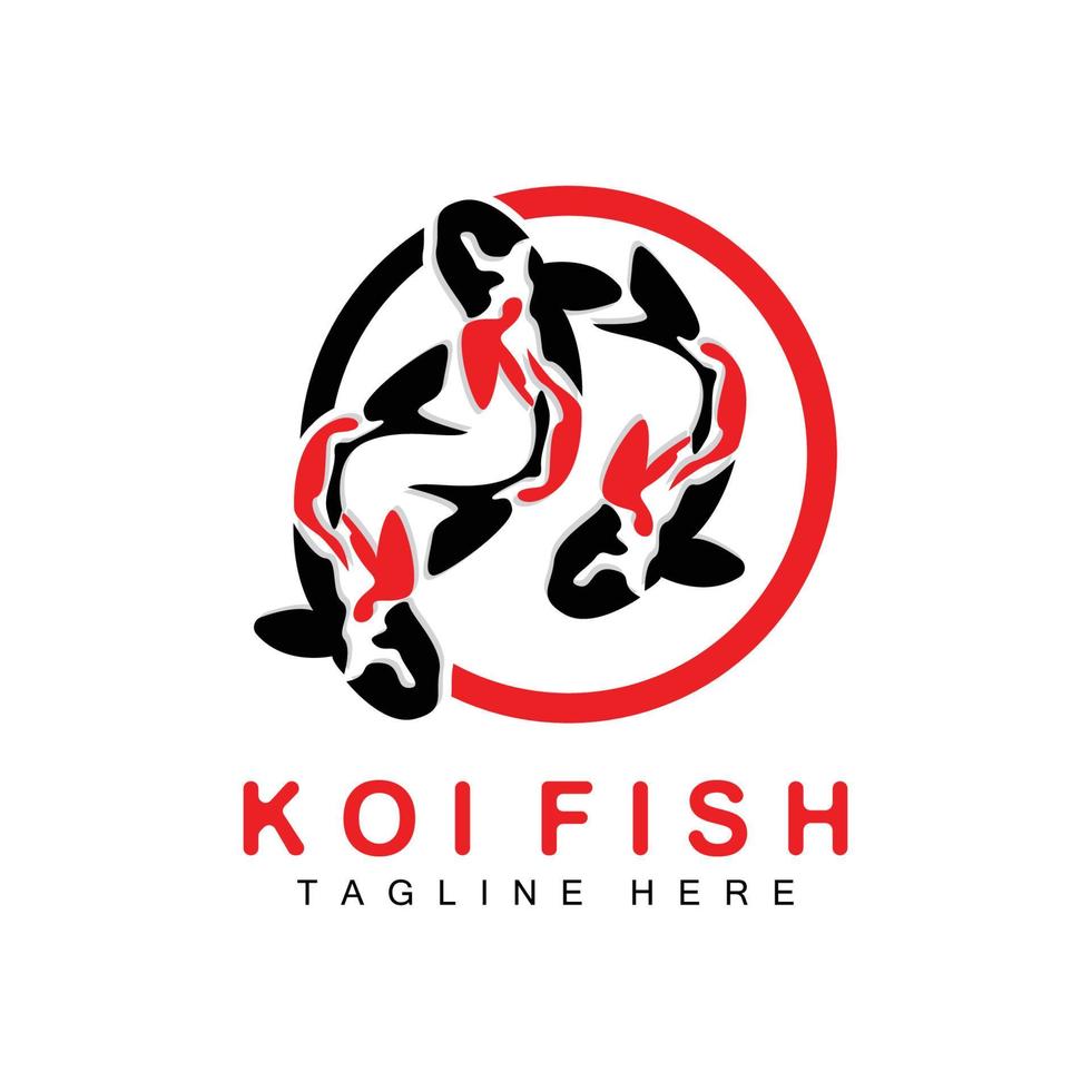 diseño del logotipo de peces koi, vector de peces ornamentales de la suerte y el triunfo chino, icono de pez dorado de la marca de la empresa