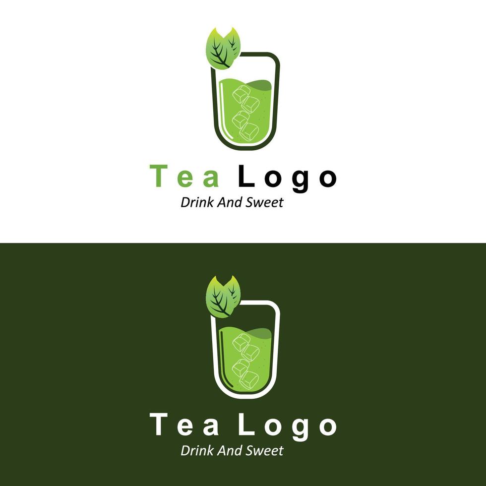 Tea logo design, vector drink icon from green leaves, for health