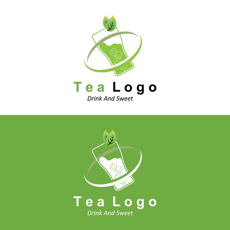 Tea logo design, vector drink icon from green leaves, for health