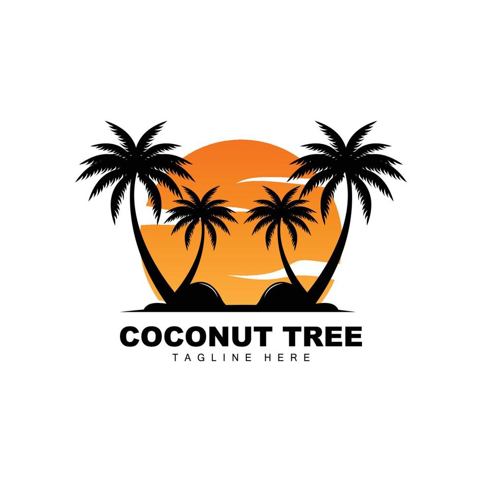 logotipo de árbol de coco, vector de árbol oceánico, diseño para plantillas, marca de producto, logotipo de objeto de turismo de playa