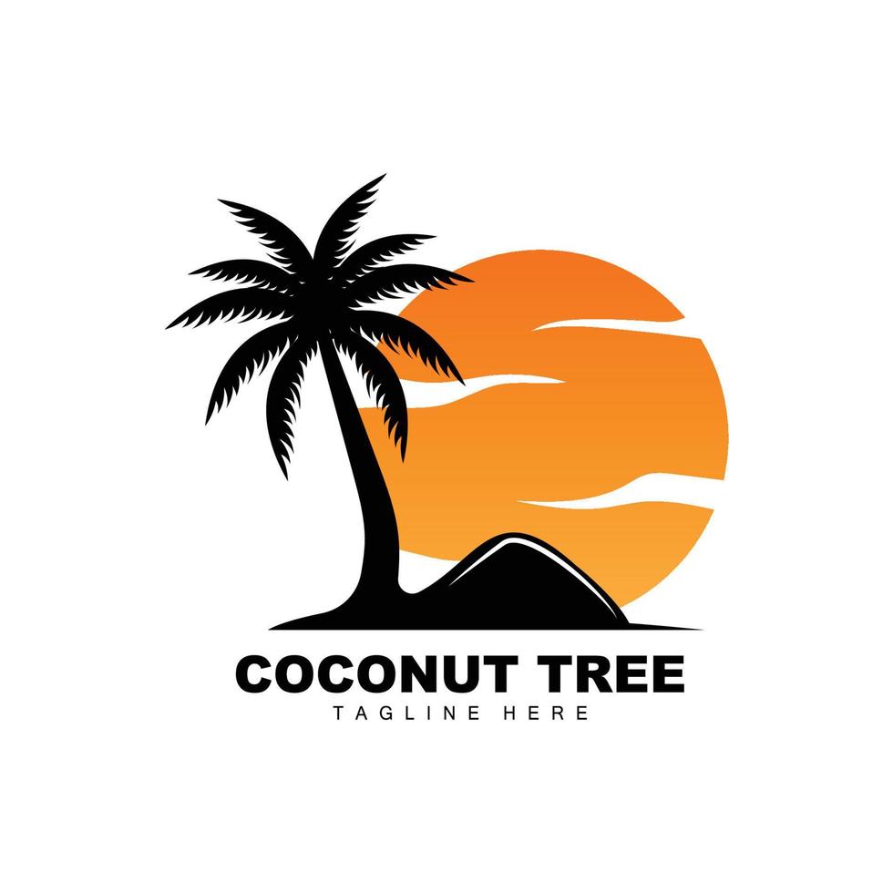 logotipo de árbol de coco, vector de árbol oceánico, diseño para plantillas, marca de producto, logotipo de objeto de turismo de playa