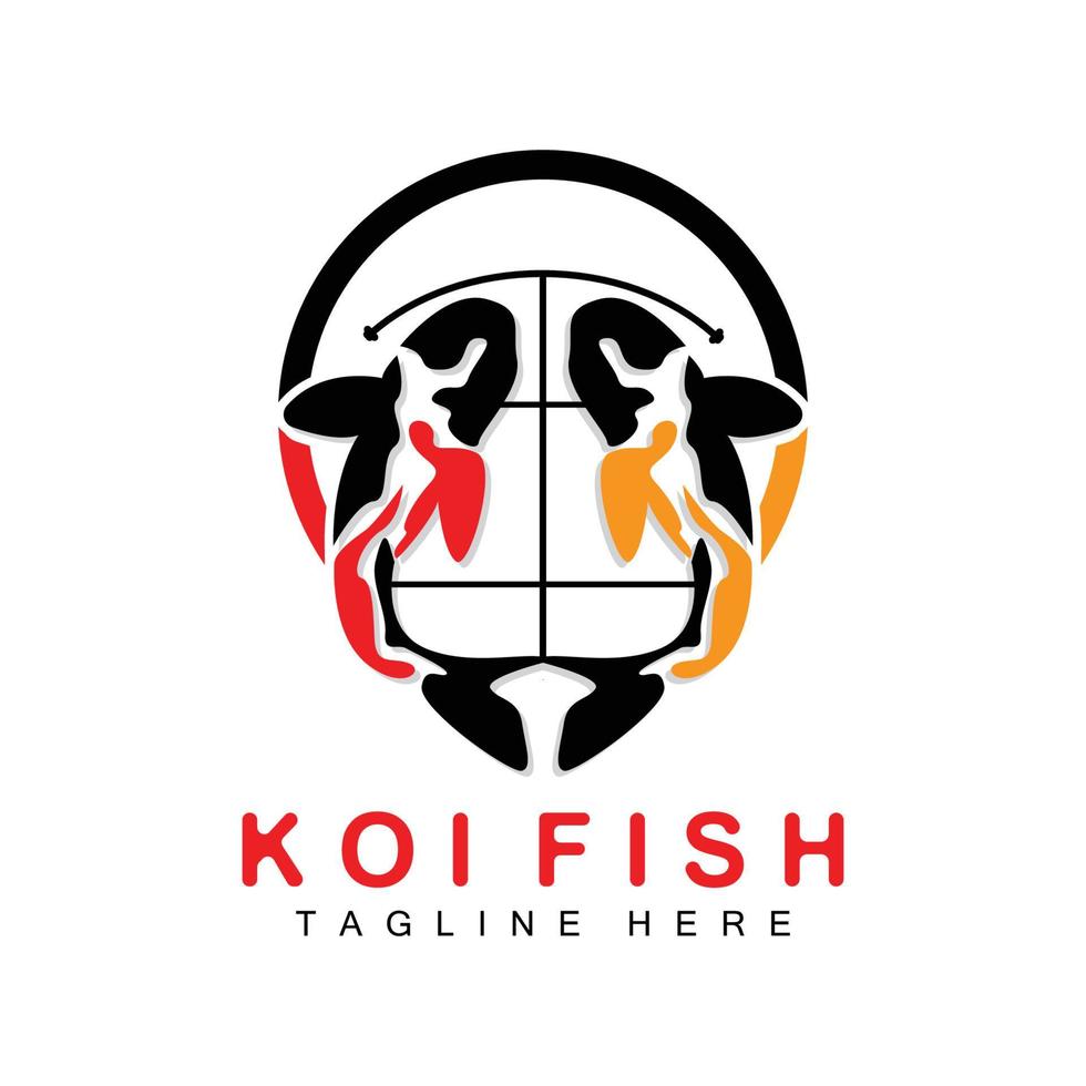 diseño del logotipo de peces koi, vector de peces ornamentales de la suerte y el triunfo chino, icono de pez dorado de la marca de la empresa