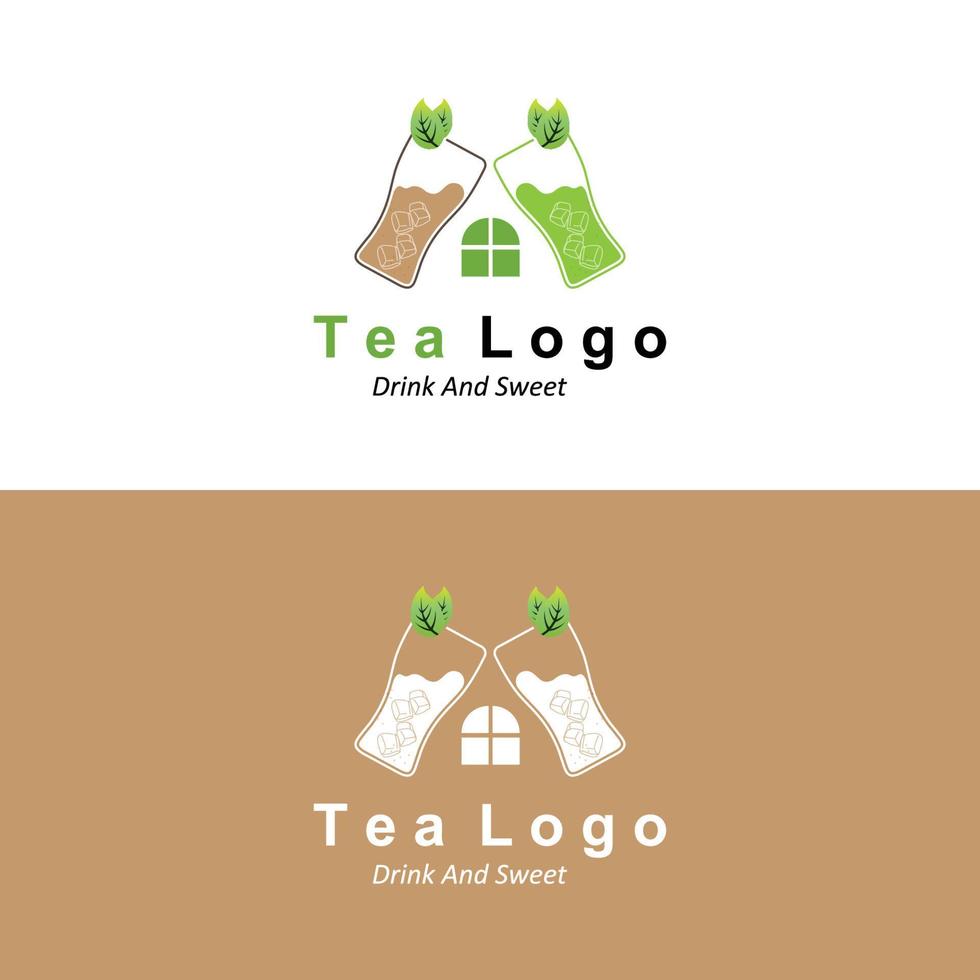 diseño de logotipo de té, icono de bebida vectorial de hojas verdes, para la salud vector