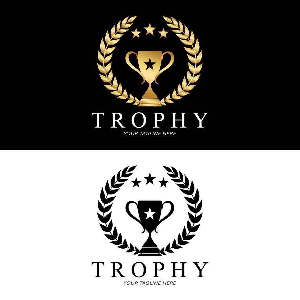 Trophy Logo Design, Award Winner Championship Trophy Vector, Success Brand vector