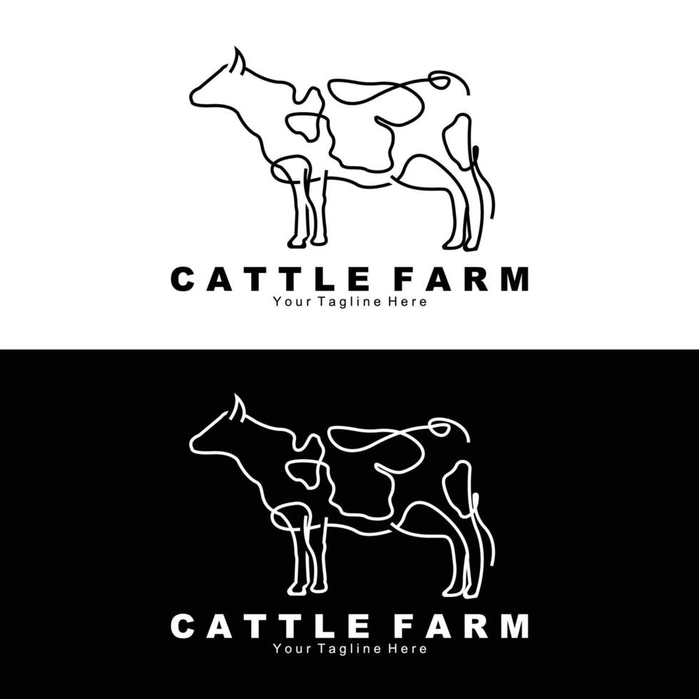 cow animal logo, cattle farm, dairy farm animal illustration design vector