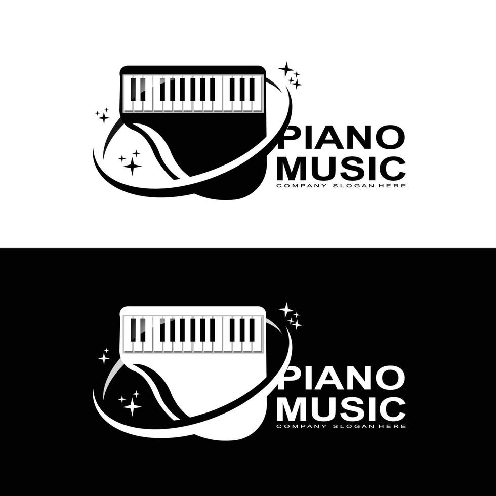 logotipo de piano, vector de instrumentos musicales, diseño para tienda de música, clase de música de piano