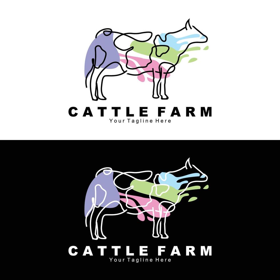 cow animal logo, cattle farm, dairy farm animal illustration design vector