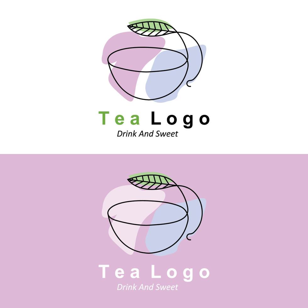 Tea logo design, vector drink icon from green leaves, for health