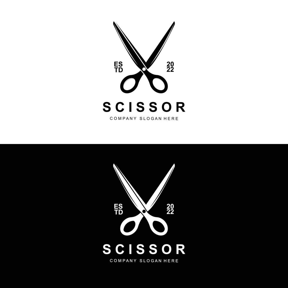 Scissors Logo Design, Vector Illustration Cutting Tool Icon Sticker Banner And Barber Company Brand