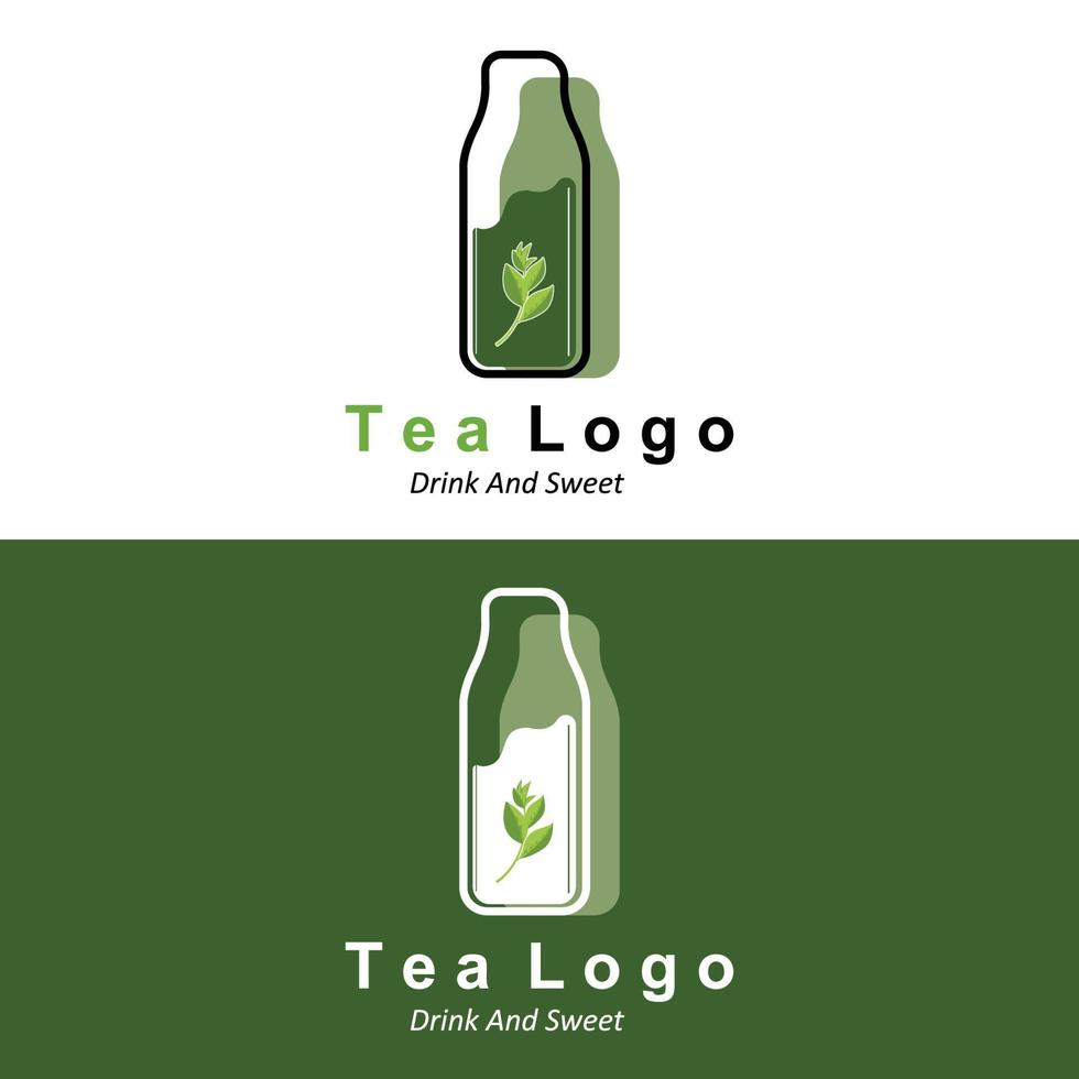 Tea logo design, vector drink icon from green leaves, for health