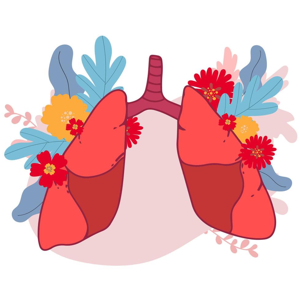 Lungs Human Internal Organ Isolated White Background With Gradient Mesh, Vector Illustration