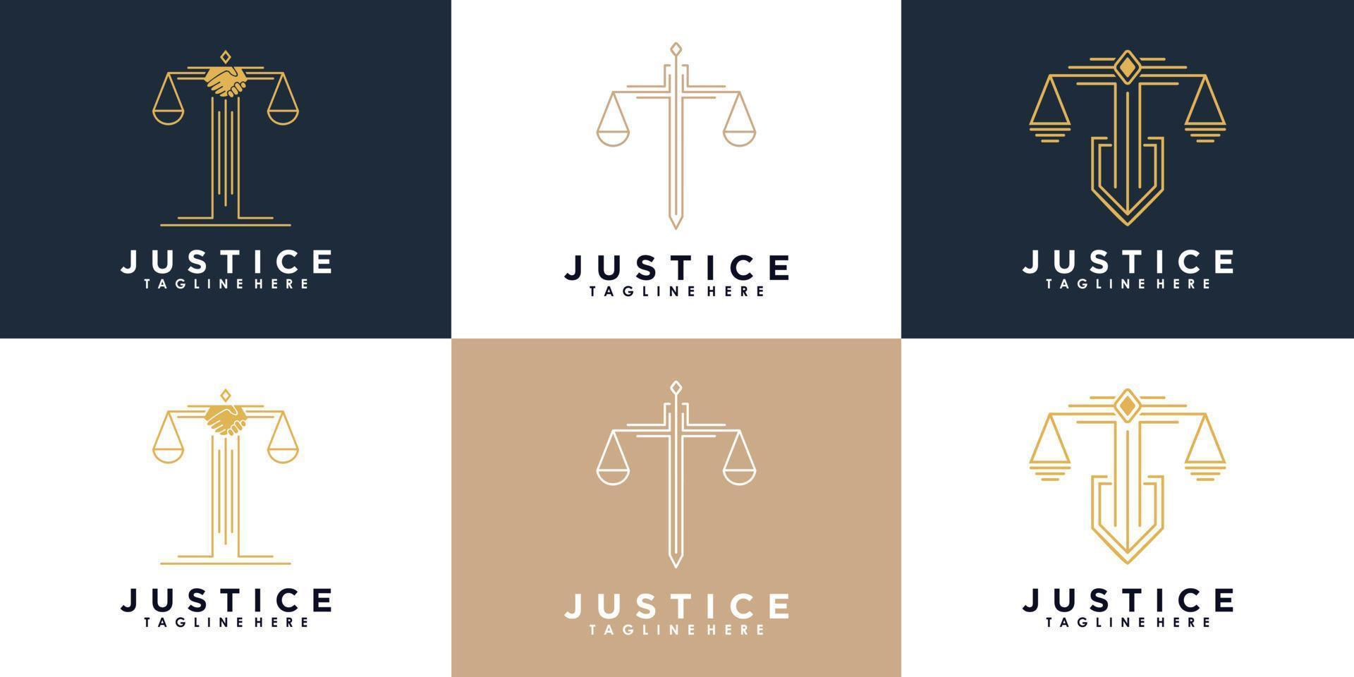 conjunto de diseño de logotipo de ley de justicia con concepto creativo vector