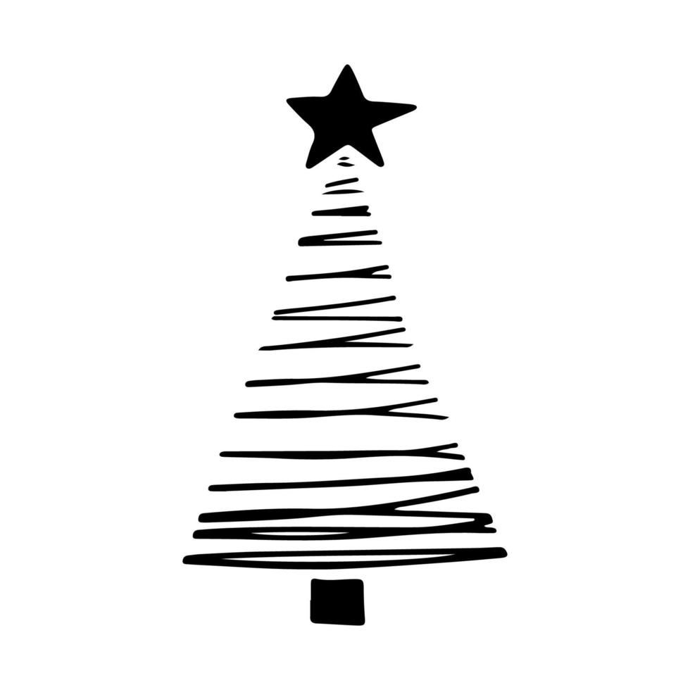 Christmas tree in doodle style. Hand drawn sketch of a Christmas tree. Vector illustration. Isolated on a white background. Illustration for graphics, website, logo, icons, postcards