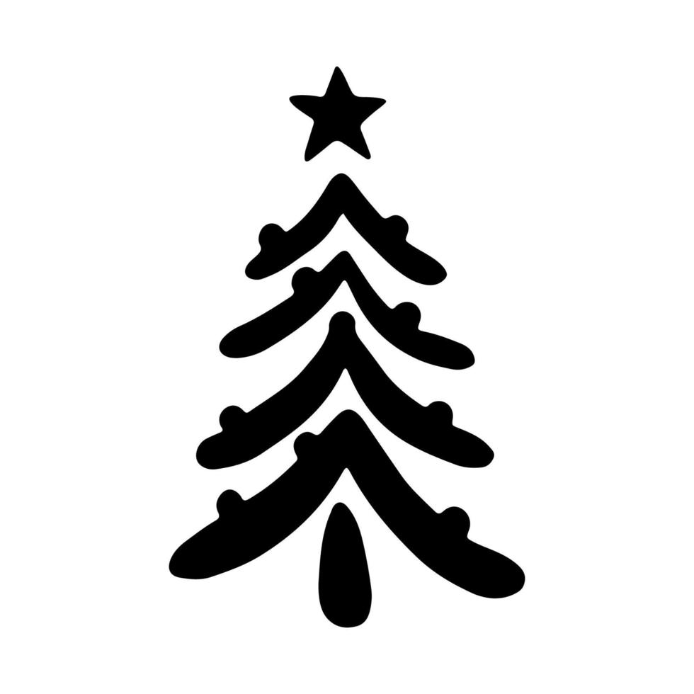 Christmas tree in doodle style. Hand drawn sketch of a Christmas tree. Vector illustration. Isolated on a white background. Illustration for graphics, website, logo, icons, postcards