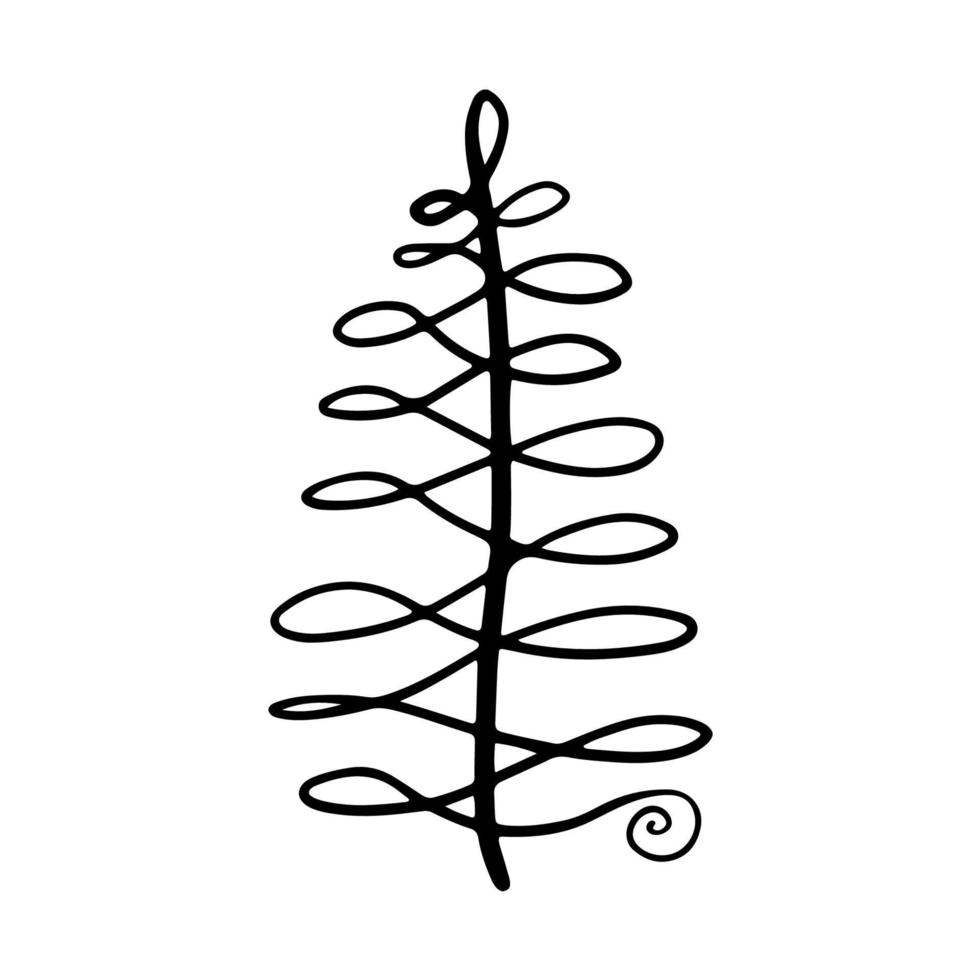 Christmas tree in doodle style. Hand drawn sketch of a Christmas tree. Vector illustration. Isolated on a white background. Illustration for graphics, website, logo, icons, postcards