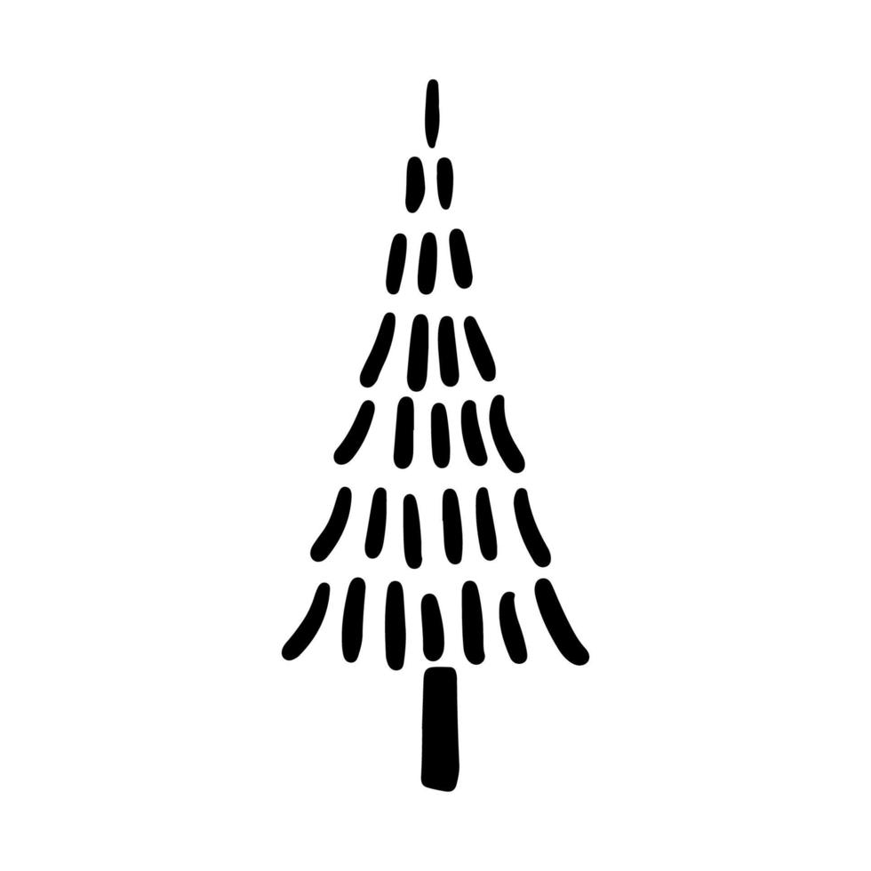 Christmas tree in doodle style. Happy New year. Hand drawn sketch of a Christmas tree. Vector illustration. Isolated on a white background. Illustration for graphics, website, logo, icons, postcards