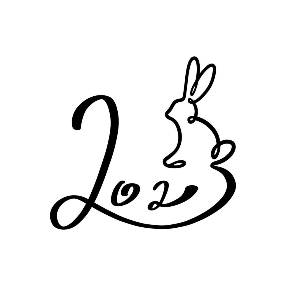 Bunny symbol of the year 2023. Christmas tex 2023 turning into a bunny with a tail. Illustration for graphics, website, logo, icons, postcards. New year 2023 vector
