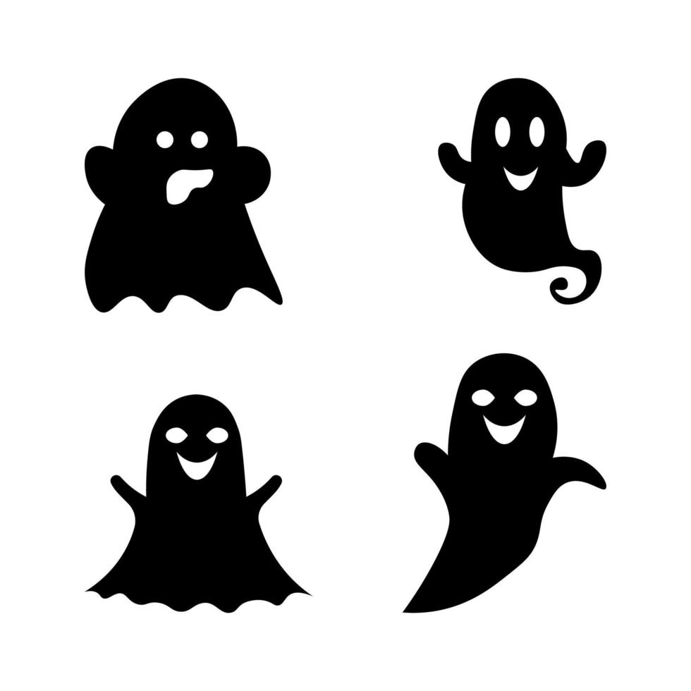 conjunto de fantasmas de halloween en blanco y negro vector