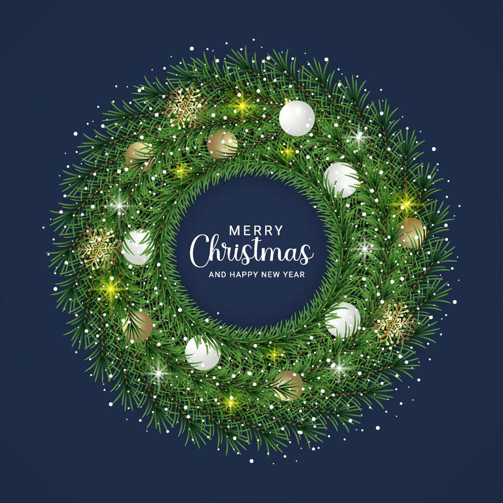 Realistic christmas wreath circle frame with green tree vector