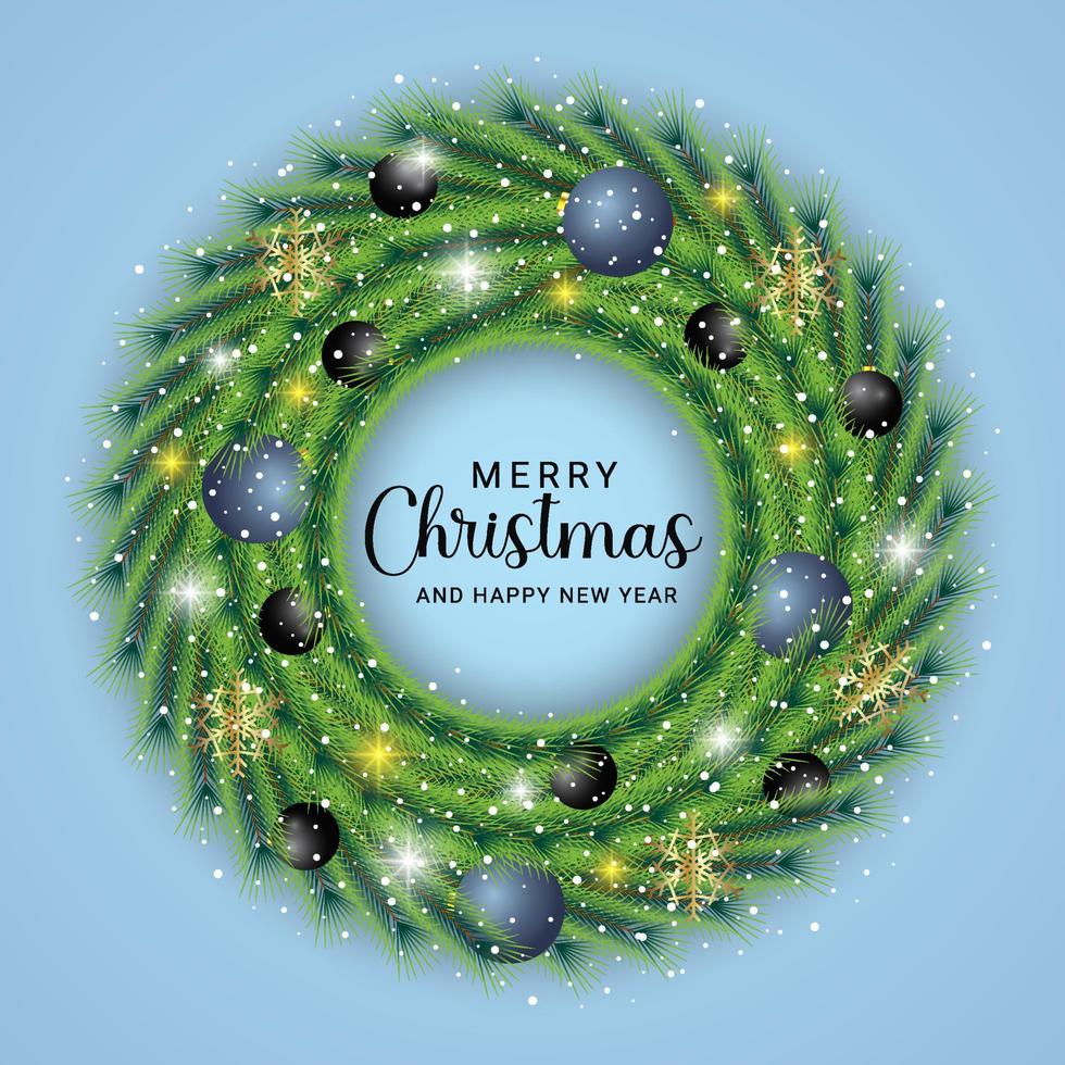 Christmas wreath decorated with ornament and green leaf vector