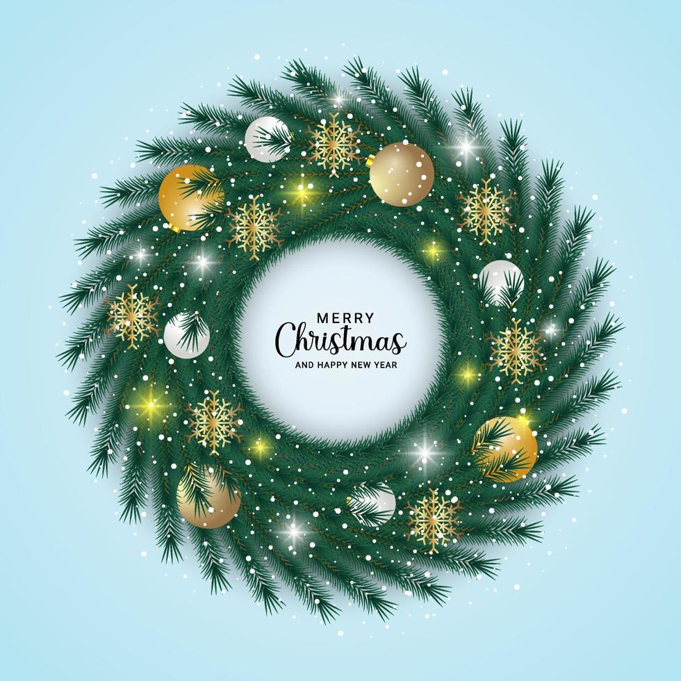 Christmas wreath green leaf with white ornament vector