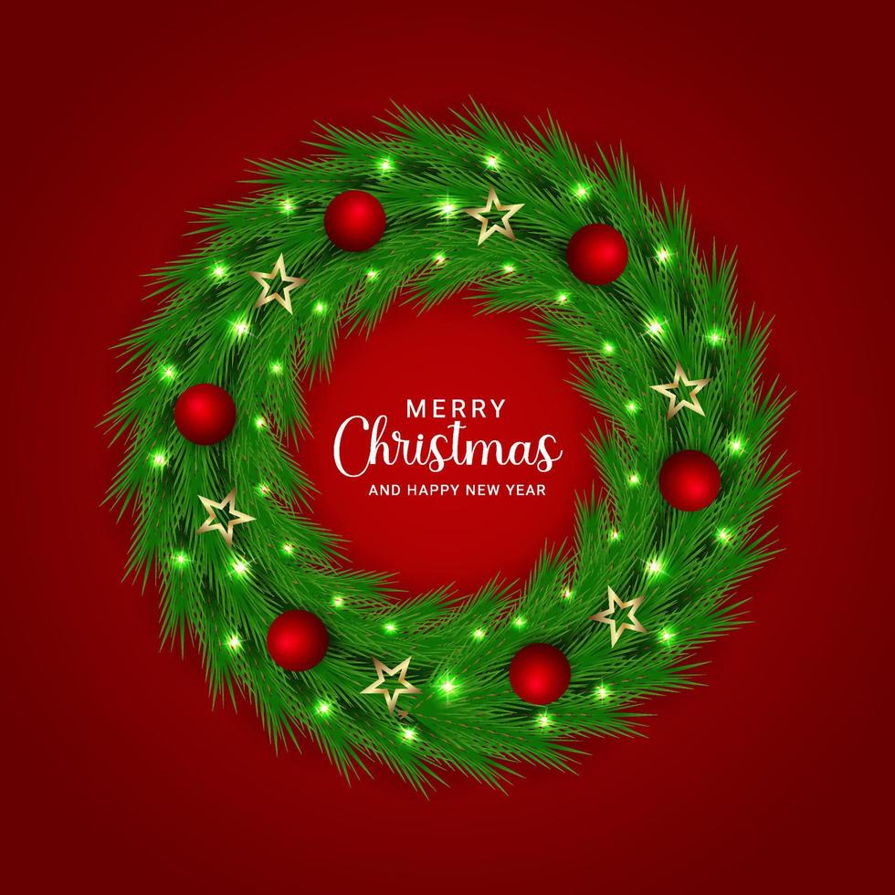 Christmas wreath design green leaf with red balls wreath design vector