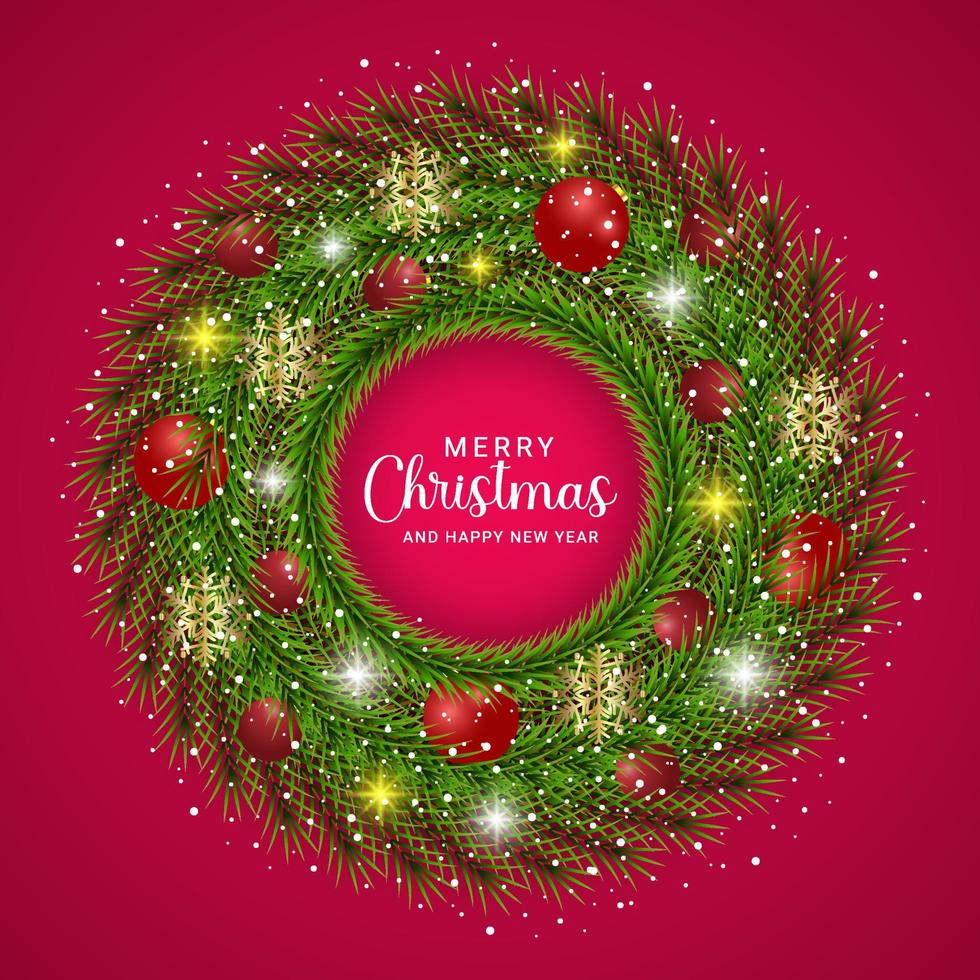 Merry christmas background with realistic wreath vector