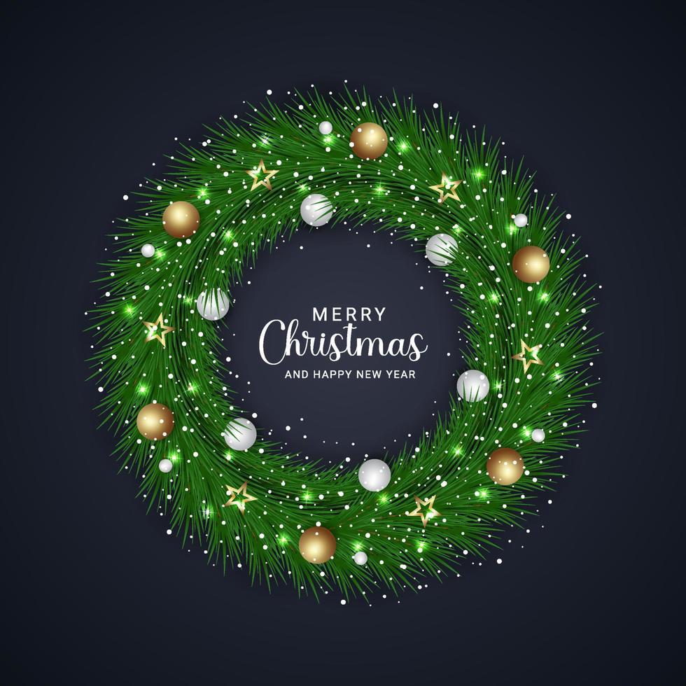 Christmas wreath design green leaf with white and gold balls wreath design vector