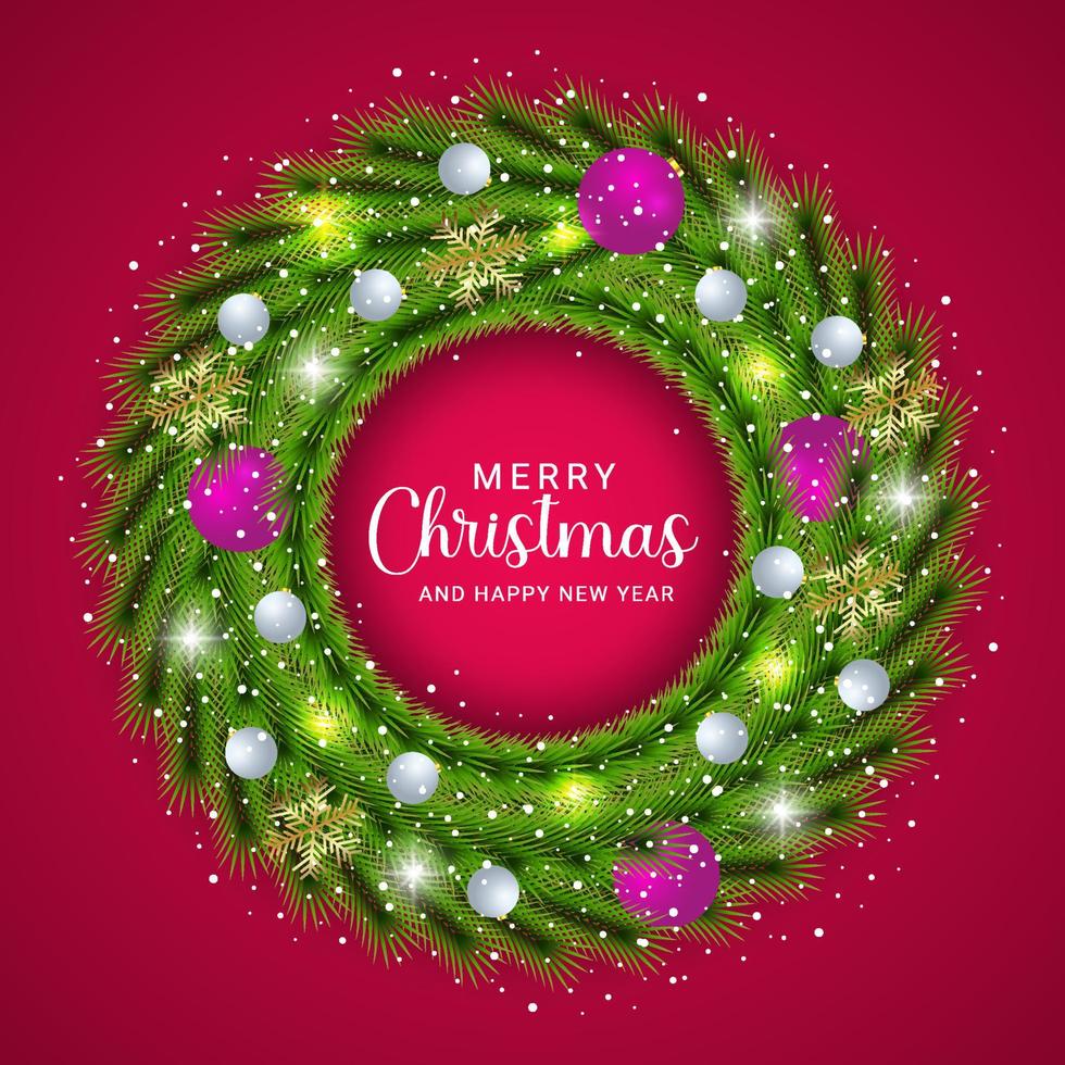 Christmas wreath square banner vector