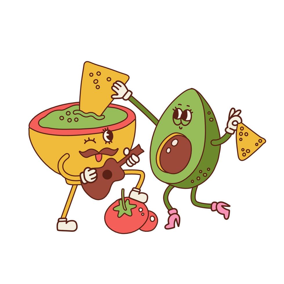 Un Par De Personajes De Guacamole Y Aguacate Comiendo Nachos Nacho Dip 