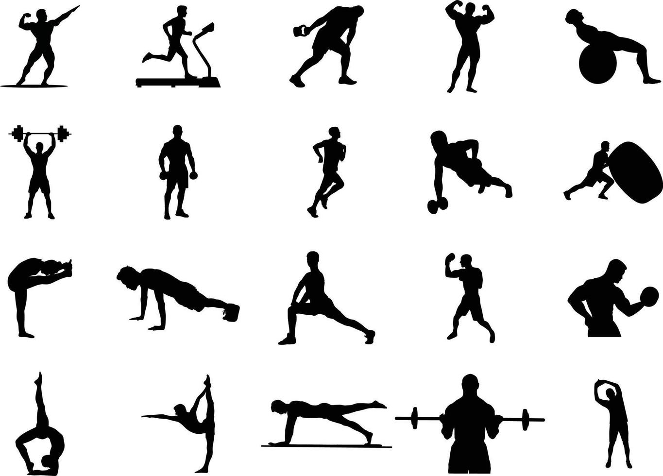 silhouette illustration of different male athletes which are working out vector