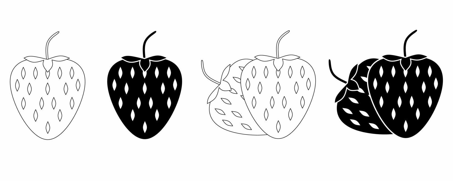 outline silhouette strawberry icon set isolated on white background vector