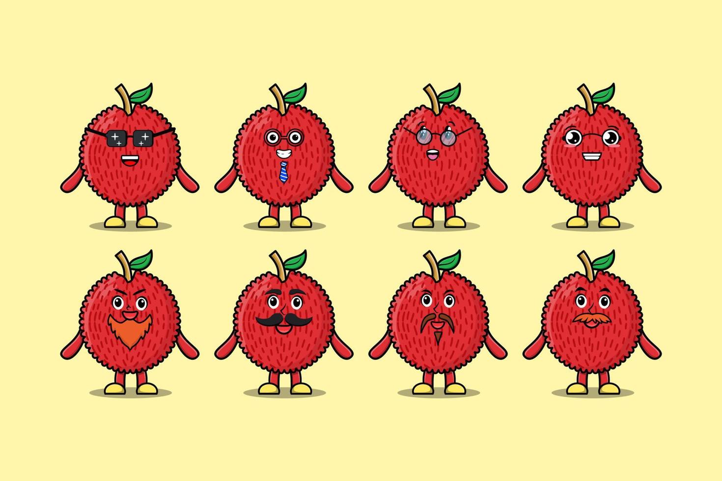Set kawaii Lychee cartoon character expressions vector