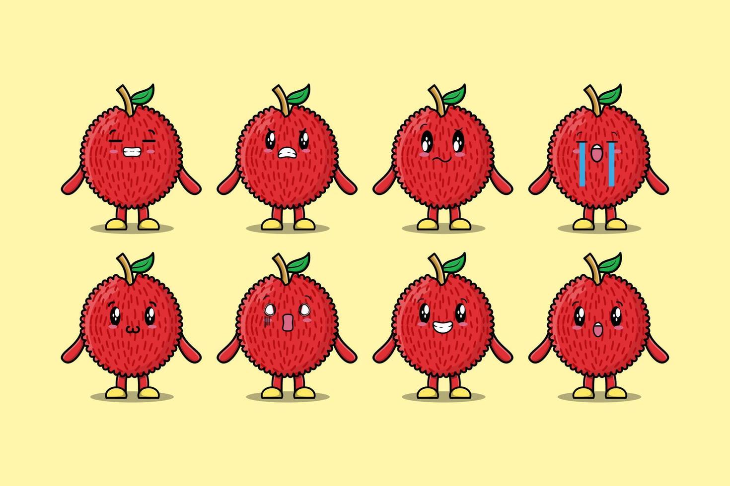 Set kawaii Lychee cartoon character expressions vector