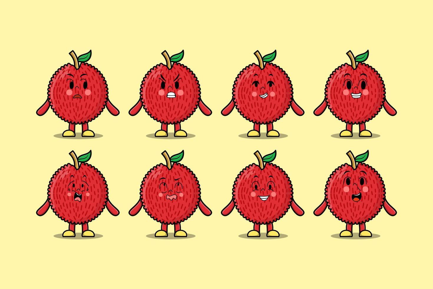 Set kawaii Lychee cartoon character expressions vector