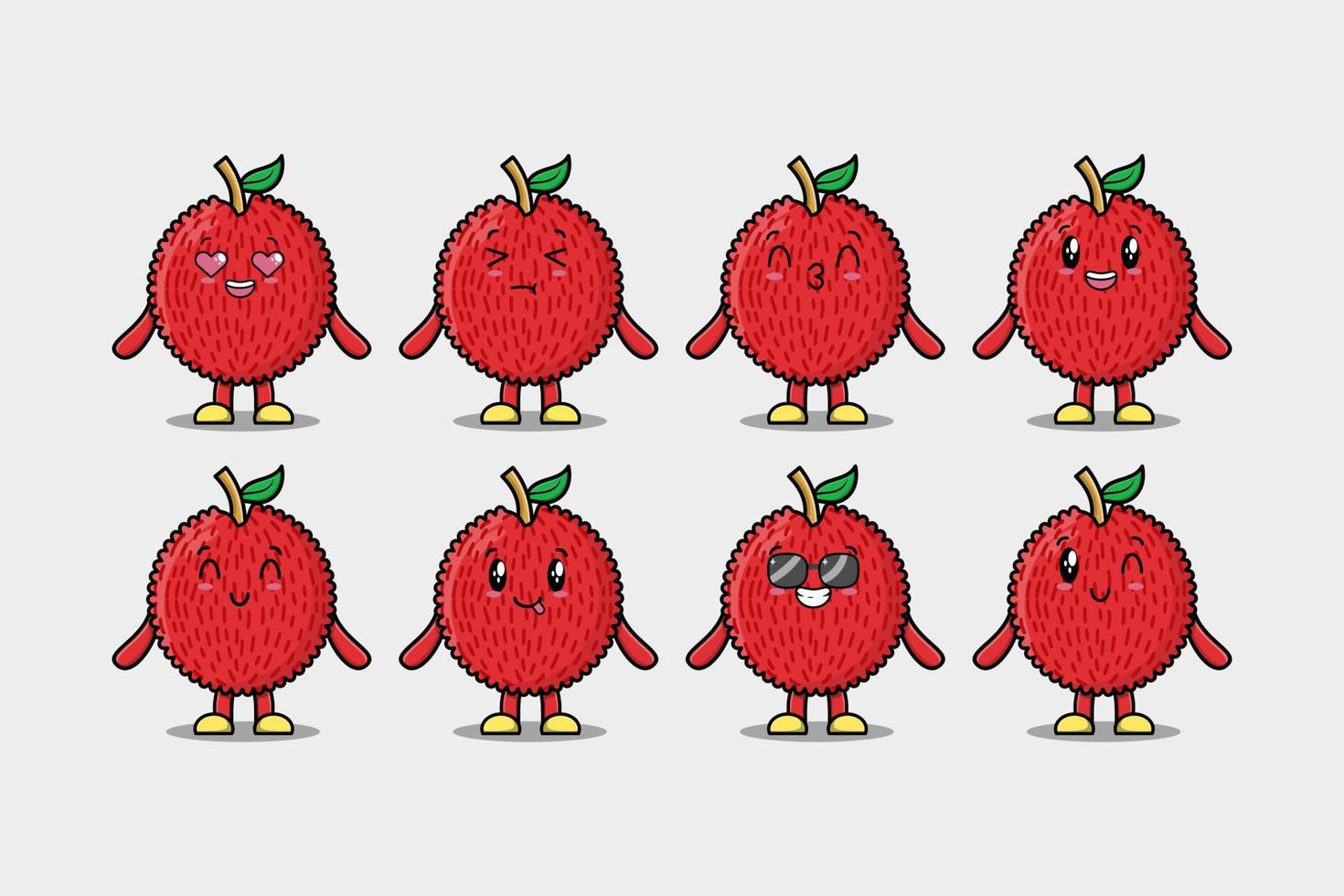 Set kawaii Lychee cartoon character expressions vector