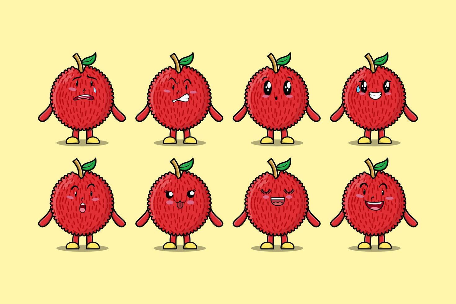 Set kawaii Lychee cartoon character expressions vector