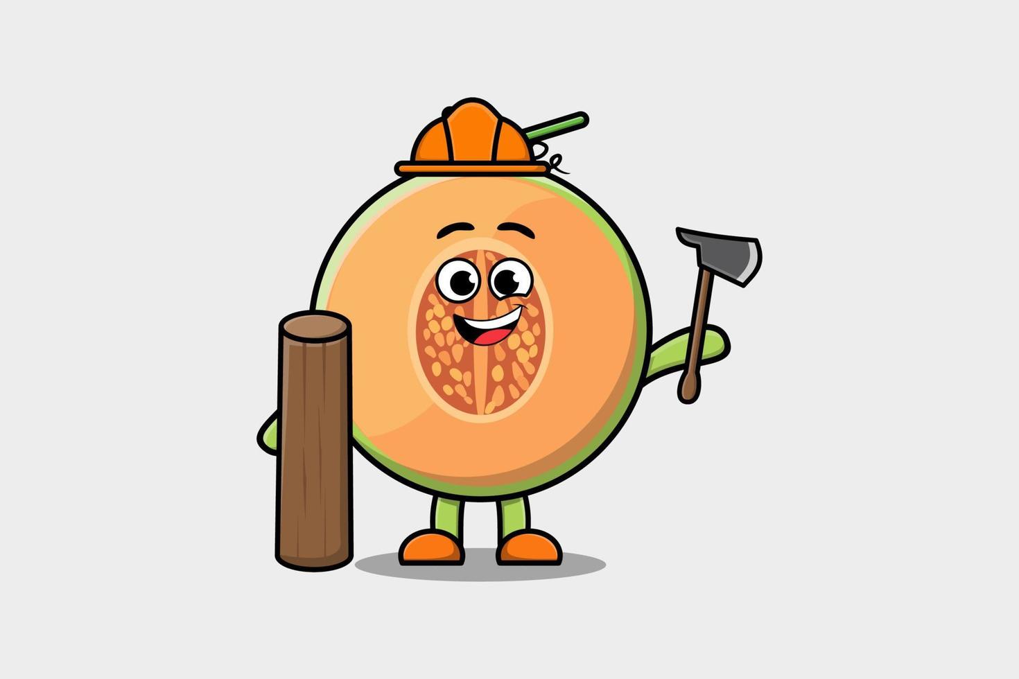 Cute cartoon Melon as carpenter character with ax vector