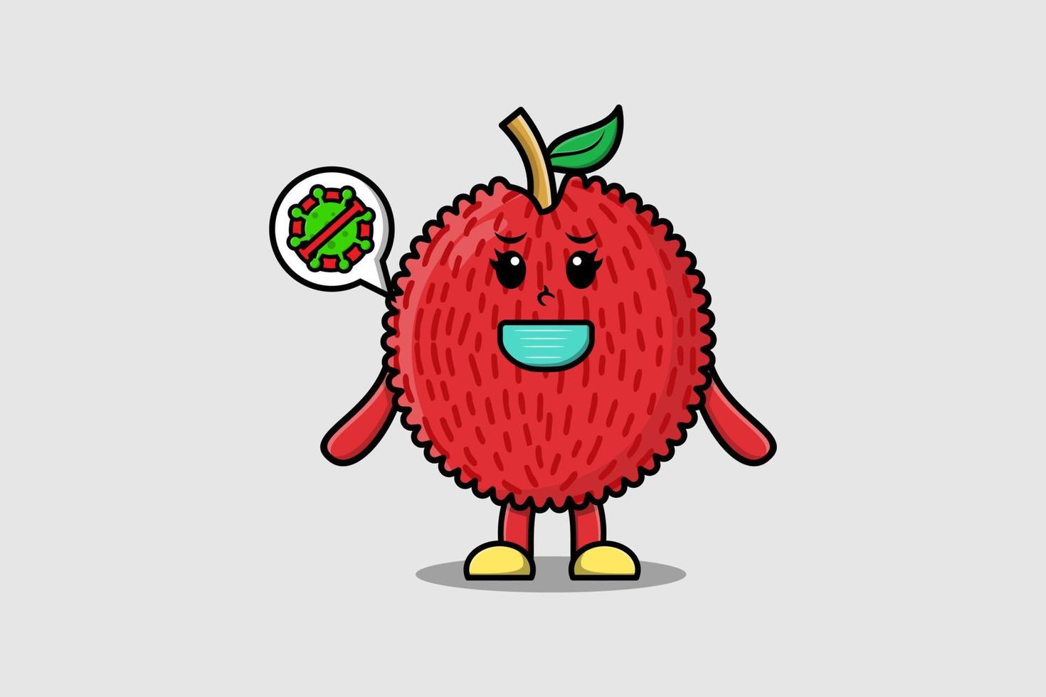 Cute cartoon Lychee using mask to prevent virus vector