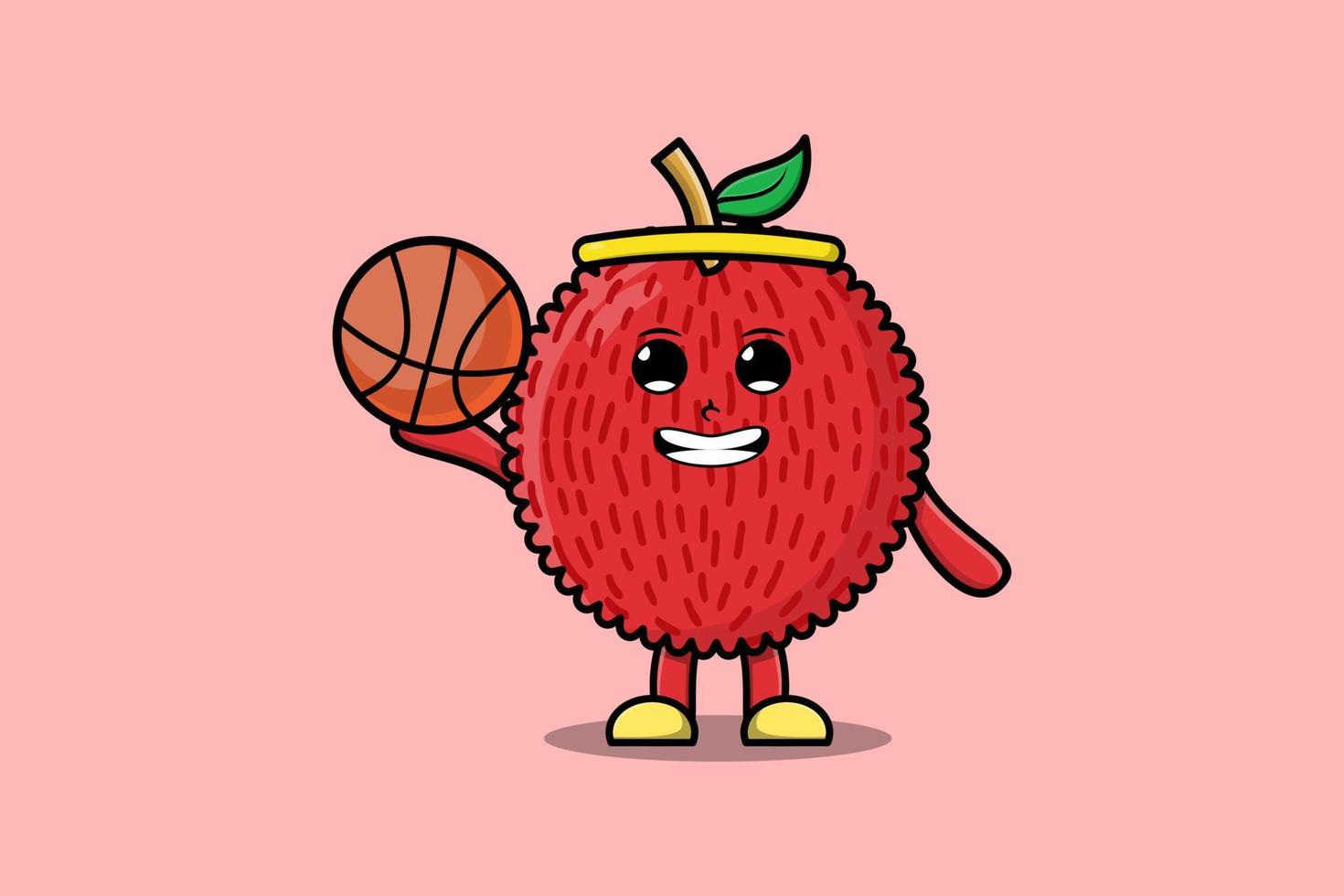 personaje de lichi de dibujos animados lindo jugando baloncesto vector