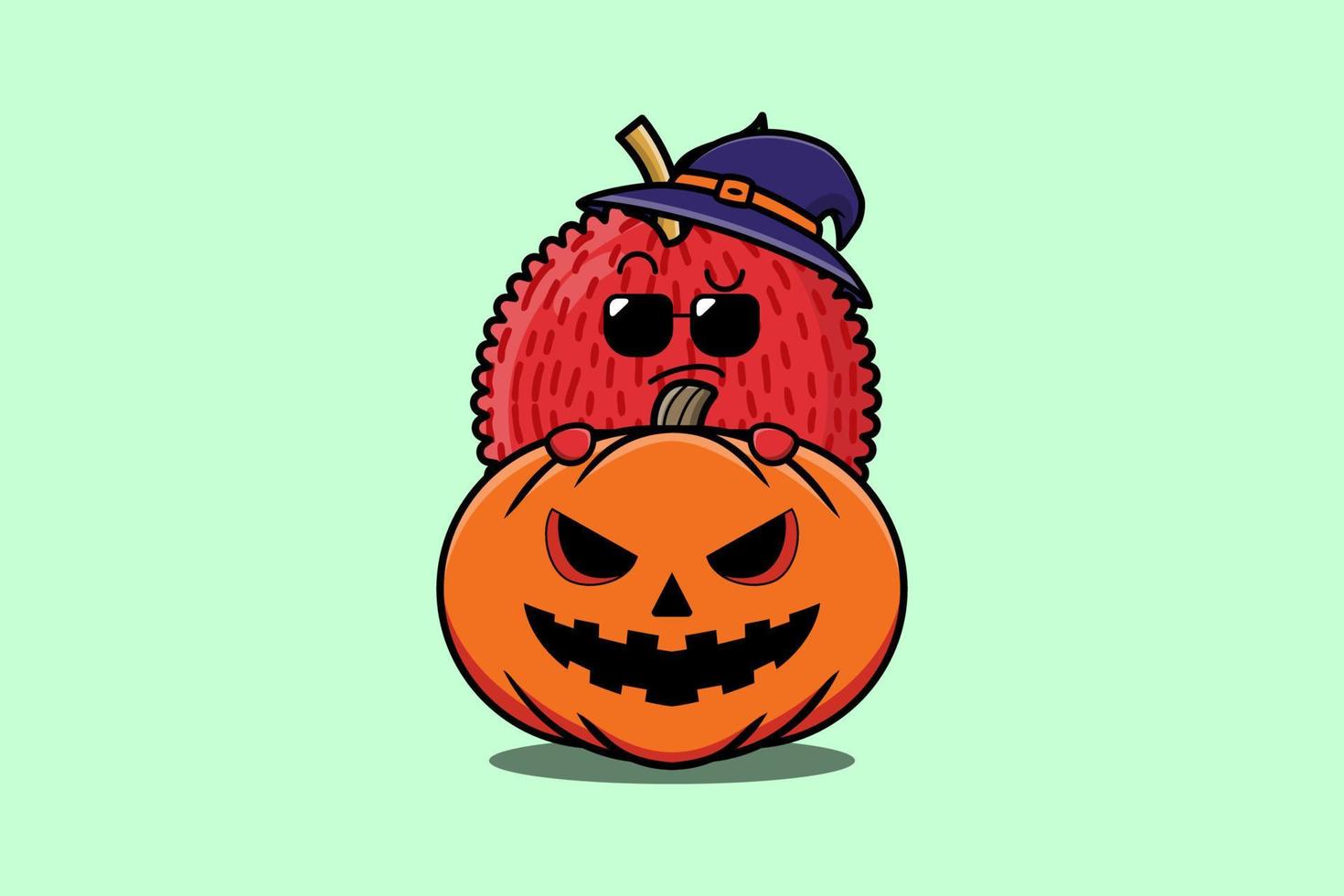 lindo personaje de dibujos animados de lichi escondido en calabaza vector