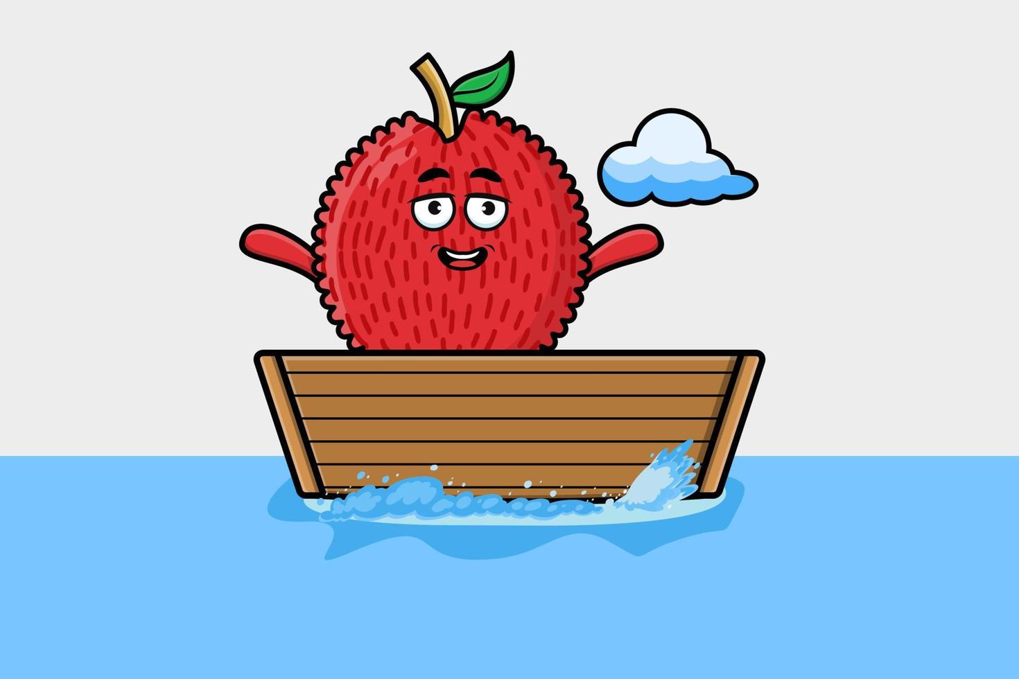 cute cartoon Lychee get on boat illustration vector