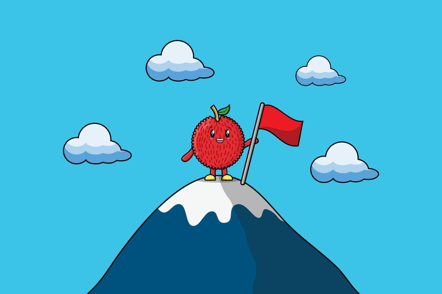 Illustration of cute Lychee climbs top mountain vector