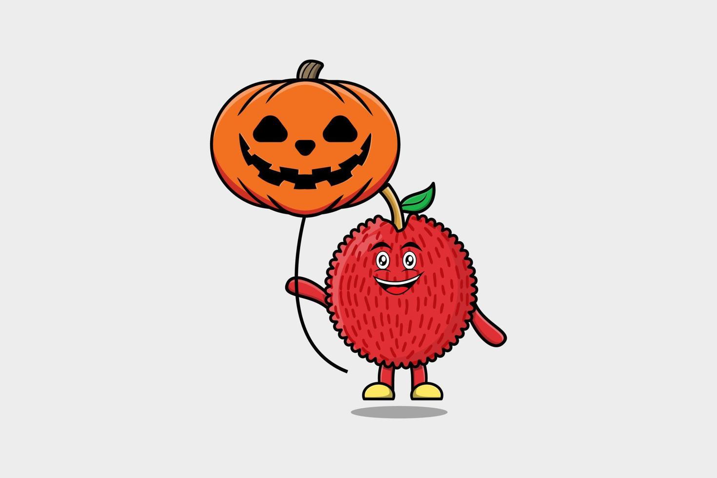 Cute cartoon Lychee floating with pumpkin balloon vector